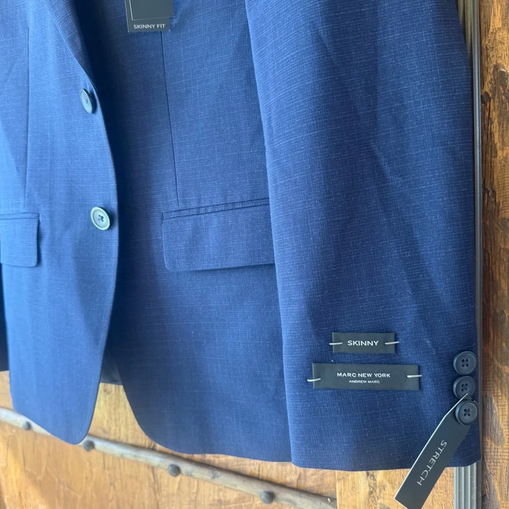 Marc New York Suit Jacket Mens 14 SK Blue Skinny Fit Stretch Blazer NWT